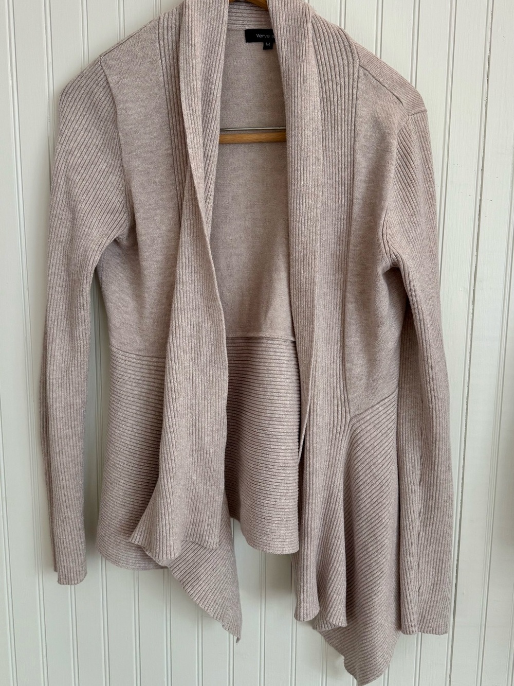 Verve Ami Beige Ribbed Drape Cardigan Medium